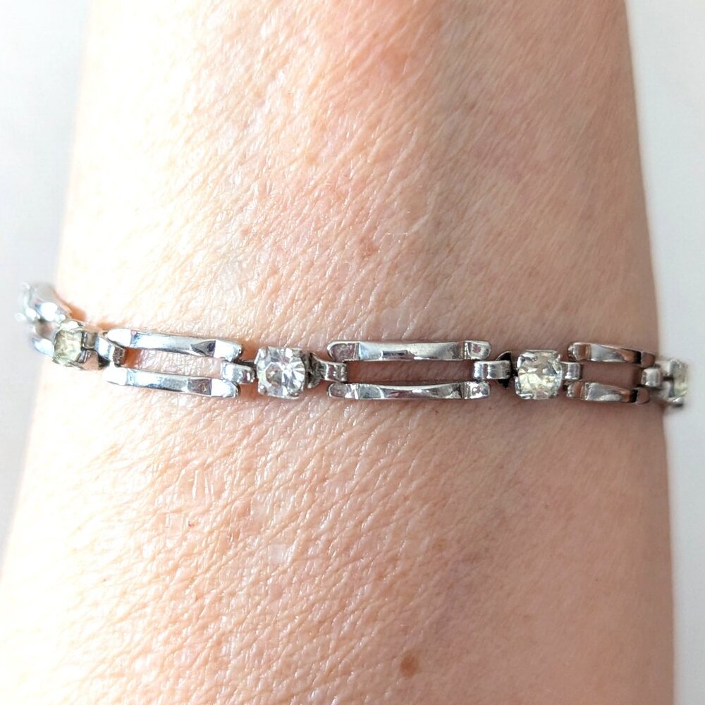 Vintage Tennis Panel Link Bracelet Layered Stackable Art Deco Style Jewelry 8"